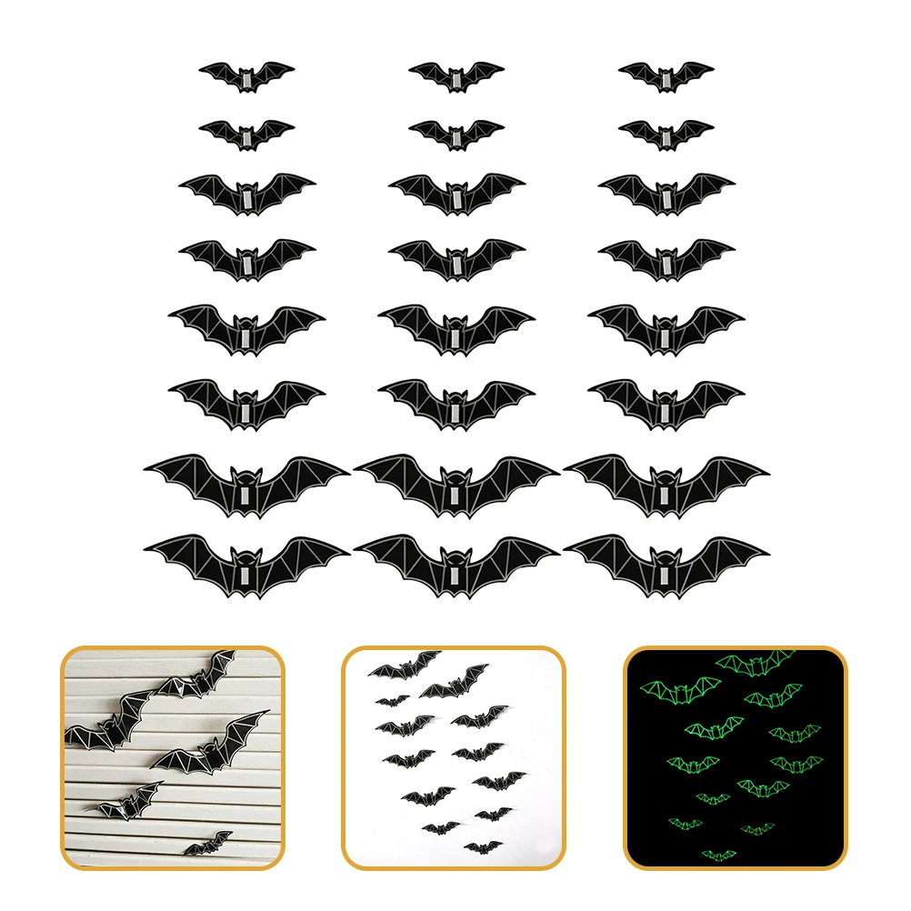 

48 Pcs Luminous Bat Sticker Decorations Festival Pvc Halloween Fluorescent Wall
