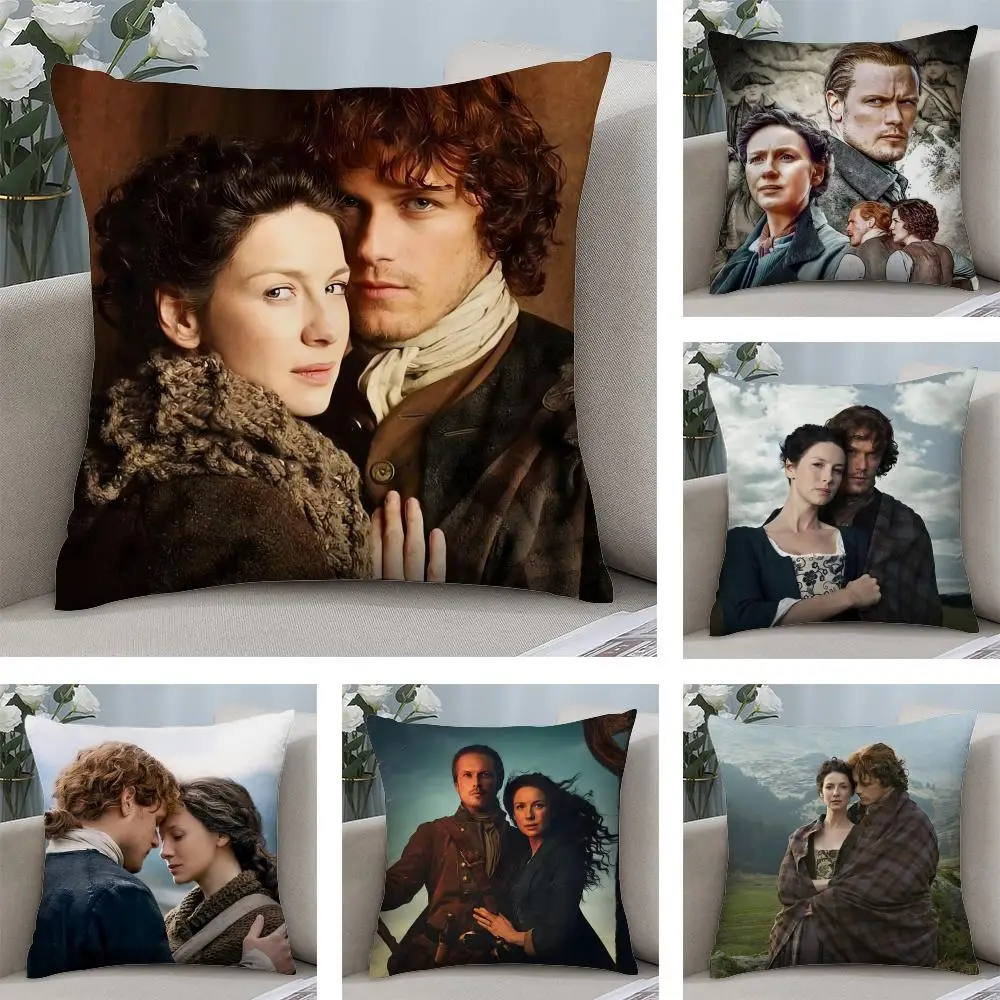 TV Series O-Outlander Cushion Cover Soft Plush Fabric Double-Sided Printed Sofa Cushion Cover for All Seasons Home Decor Gift