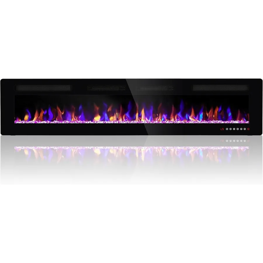 

72-дюймовый электрический камин, настенный встраиваемый электрический камин с нагревательной способностью 5100 БТЕ, идеально подходит для помещений до