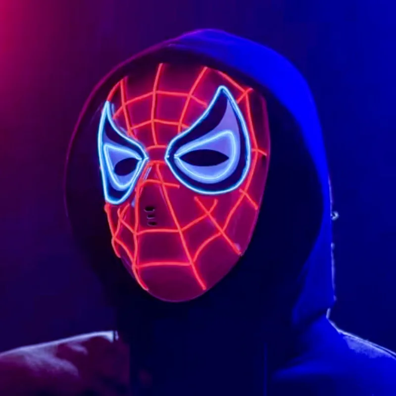 Nowa Maska Spider-Mana Świecąca w Ciemności Maska Iron Mana Kapitana Ameryki Halloween Cosplay Pełnotwarzowa Maska LED Świąteczny Prezent Nakrycie Głowy