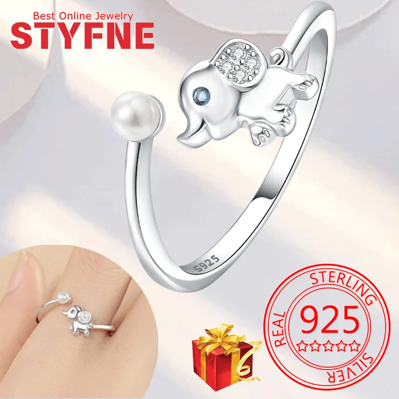 

Real 925 Sterling Silver Cute Elephant CZ Finger Rings Adjustable Ring For Women Wedding Jewelry Gifts with GIFT BOX ﻿