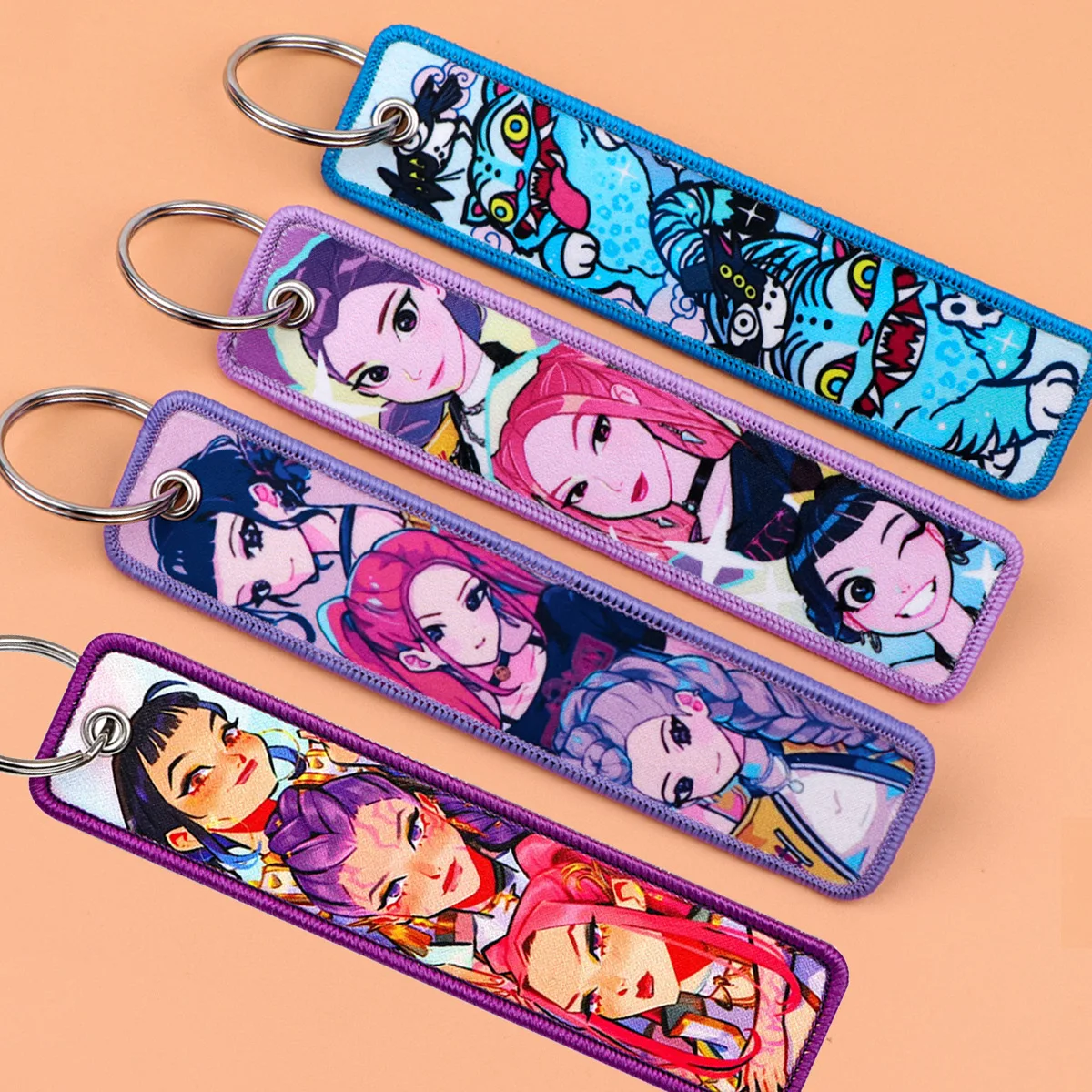 

Korean Anime Embroidery Key Fobs Cool Key Tags Keychains for Women Men Car Keyring Cosplay Accessories Toys Gift 1pcs