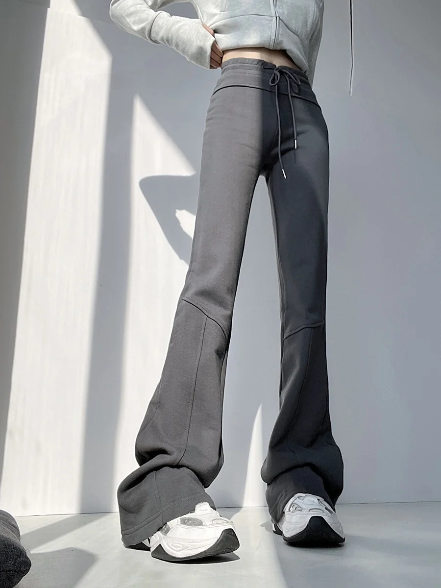 Fall Fashion High Waist Wide Leg Pants Women's Casual Sports Micro Flared Sweatpants Splice Long Trousers Cotton Village