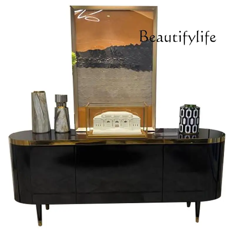 

Italian light luxury living room TV cabinet modern simple model house luxury house gold silk ebony customization