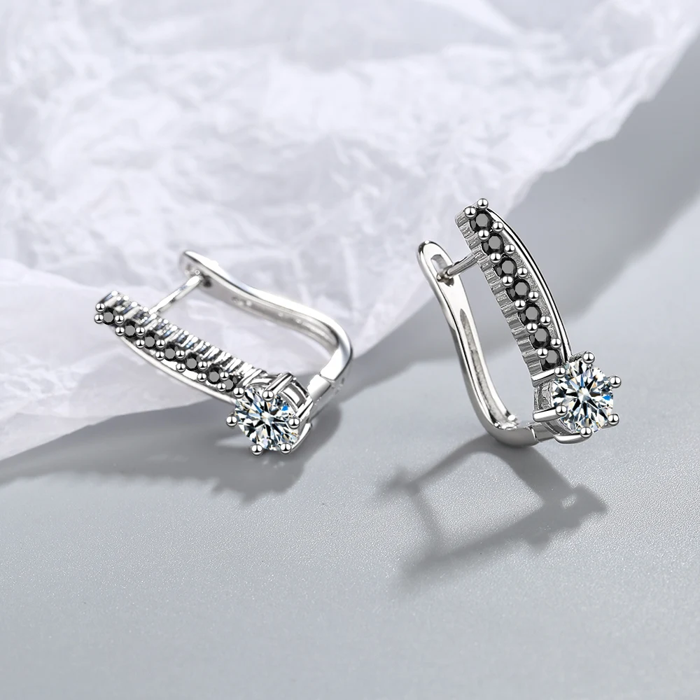 Luxury Natural Black Spinel 925 Sterling Silver U Shape Ear Buckle Geometric Hoop Earring for Women Statement Gemstone Jewelry