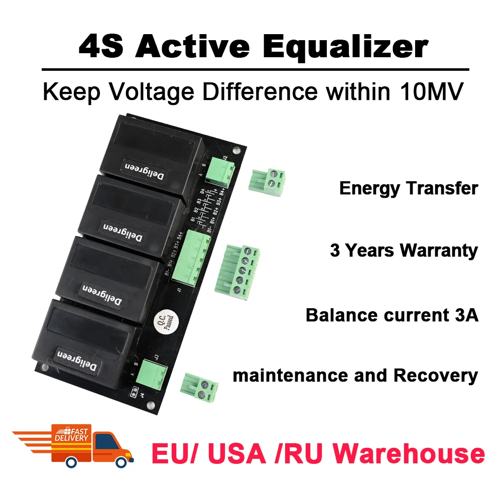 Real Active Battery Equalizer 4S Battery Balancer For 3.2V 3.7V 2.4V LiFePO4 LTO Li-ion 3-6A Solar EV Boat Camper Van