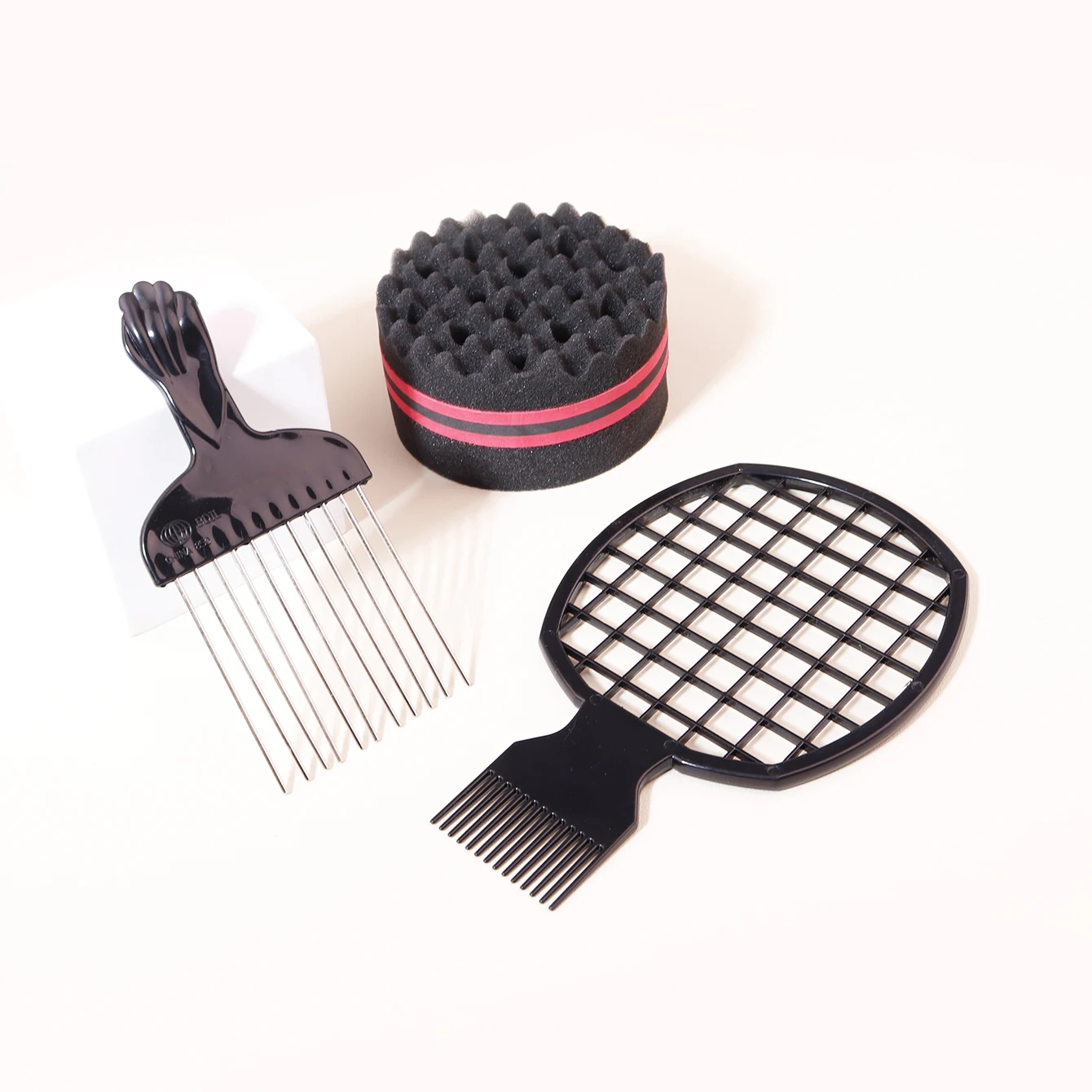 3 sztuki/zestaw czarnych gąbek do trwałej ondulacji, modne magiczne afrykańskie narzędzie do pielęgnacji kręconych włosów, specjalne dla peruk z prawdziwych włosów