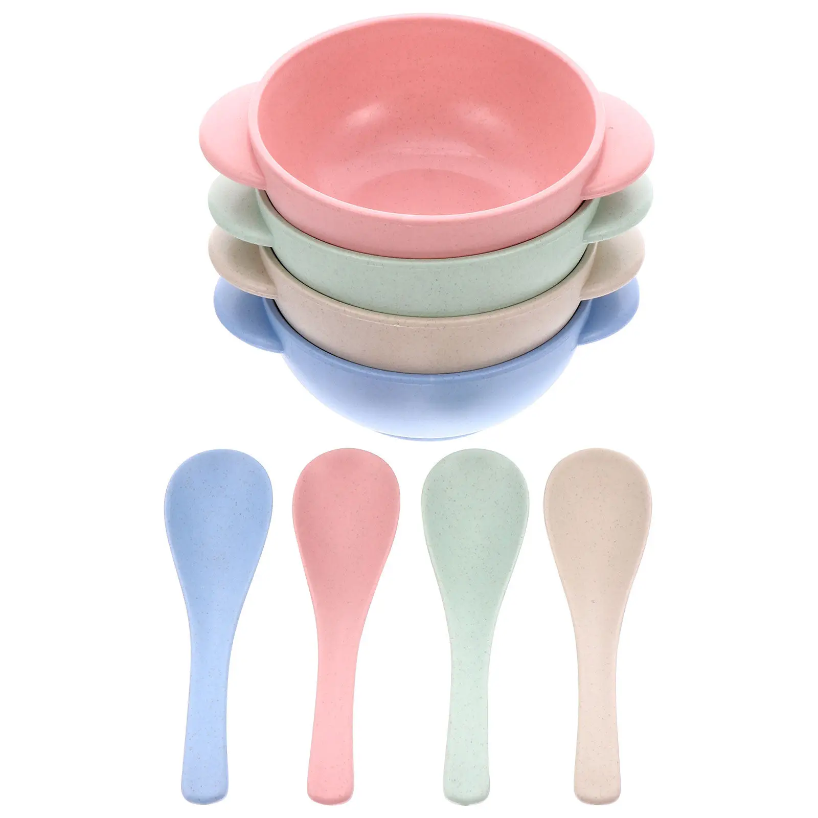 

4Sets Toddler Bowl Set Baby Tableware Break Resistant Wheat Straw Feeding Bowls Spoon Safe for Children Baby Bowl