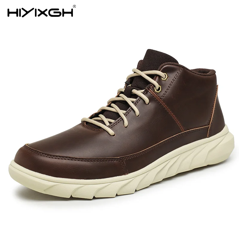 Thick Soled Boots Men's Casual Shoe Brown Lace Up Hiking Boots Ankle Boots for Men Classic Shoe Cowboy Series Set Platform Shoes