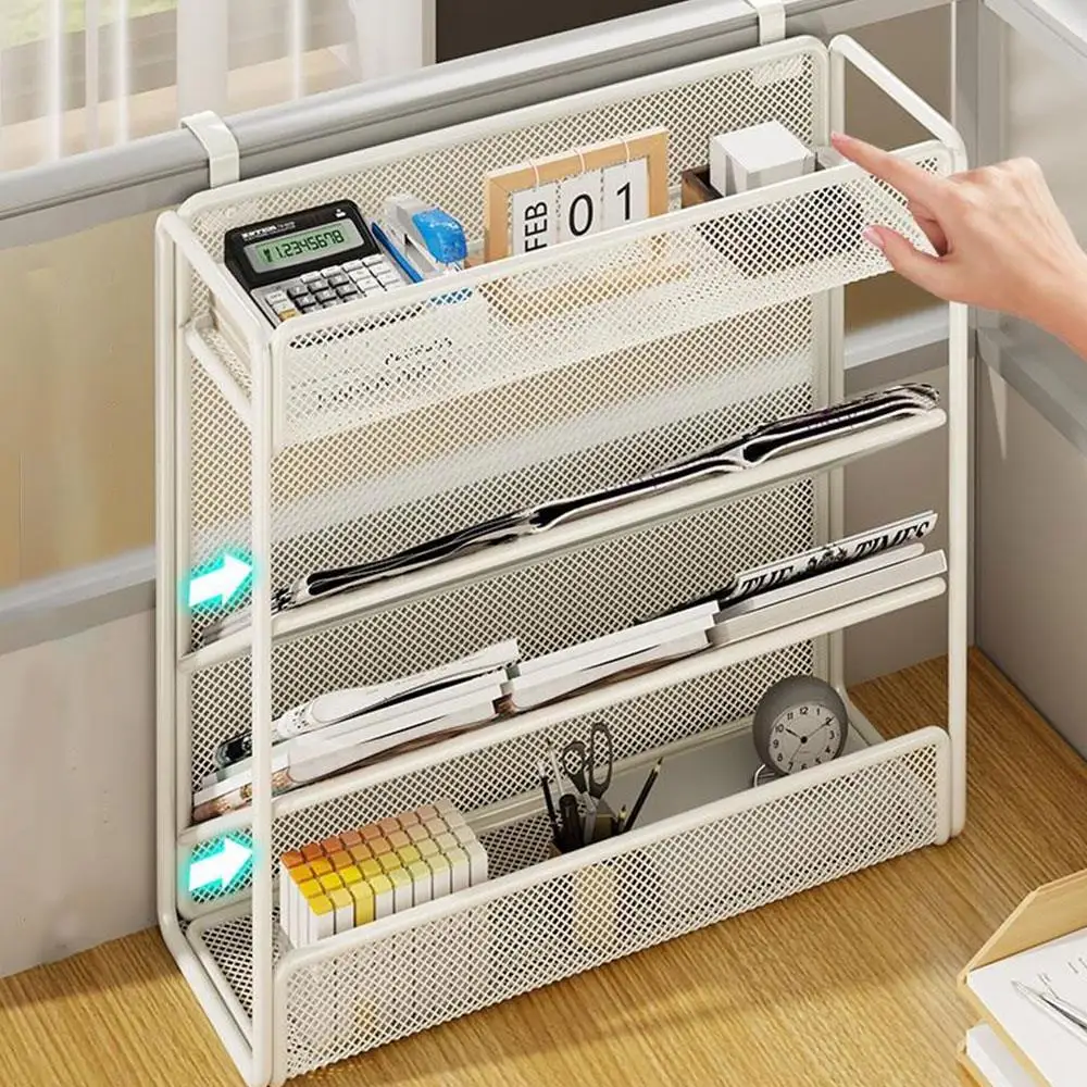 4-Tier Mesh Desk File Organizer Hanging Wall Mount Document Organization Stand Metal Desktop Vertical Folder Desktop Storager