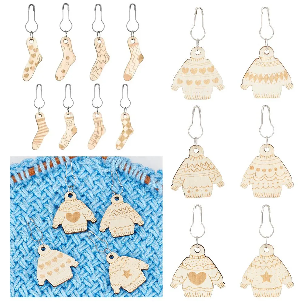 6/8pcs Wood Knitting Stitch Markers Sock Sweater Crochet Craft Locking Stitch Needle Clip Markers Holder DIY Sewing Tool
