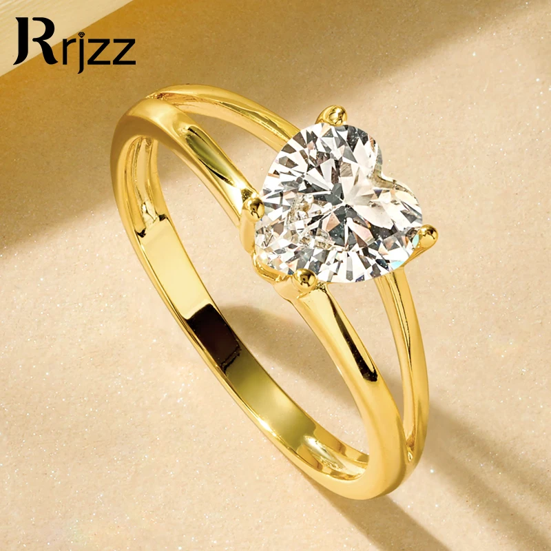 Rrjzz 7x7mm Heart CZ Simulated Diamond Solitaire Ring Gold Silver Color Women Proposal Engagement Rings for Wedding Jewellery