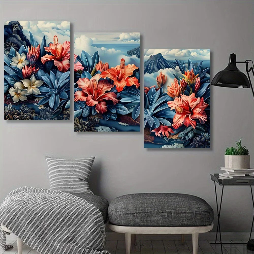 DIY Diamond Painting Tropical Plants Flowers Art Full 5D Diamond Mosaic Embroidery Kit 3Pcs Set Pattern Home Decor Gift