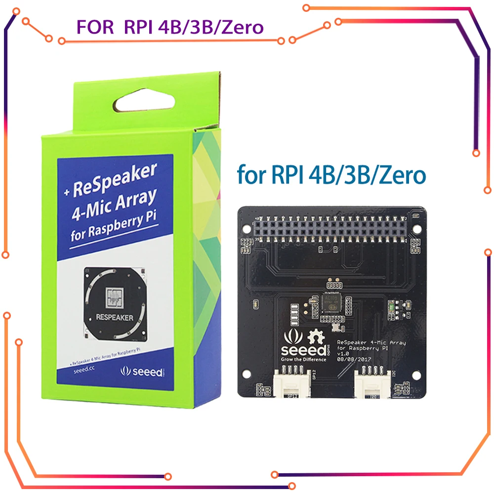 

Raspberry Pi 4 Model B Mic Array for Microphones Array for AI Voice Quad-microphone Expansion Board RPI161