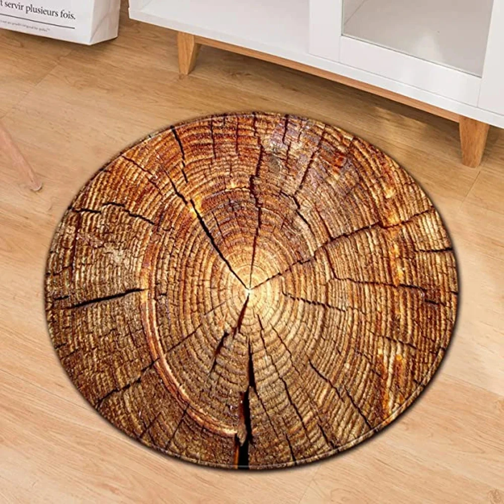 Wood Grain Round Carpet Soft Circle Area Rug Non-Slip Living Room Coffee Table Sofa Floor Mat Bedroom Hanging Basket Chair Mats