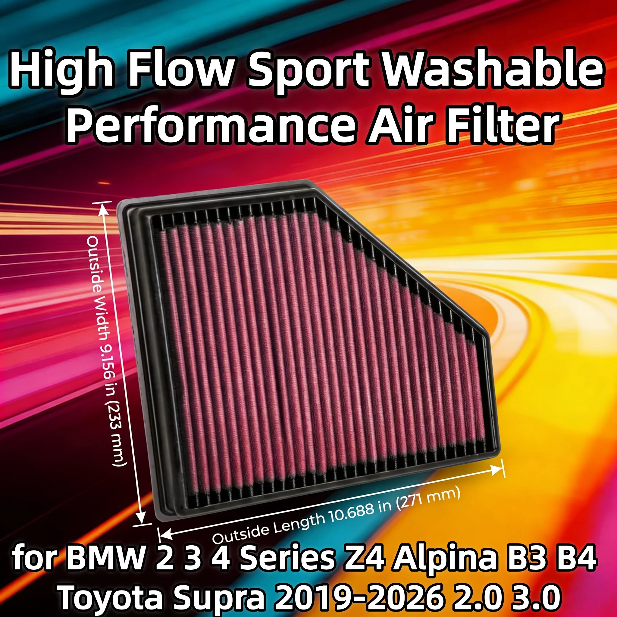

Спортивный моющийся воздушный фильтр высокой производительности для BMW 2, 3, 4 серии, Z4, Alpina B3, B4, Toyota Supra 2019-2026, 2.0, 3.0, 33-3136