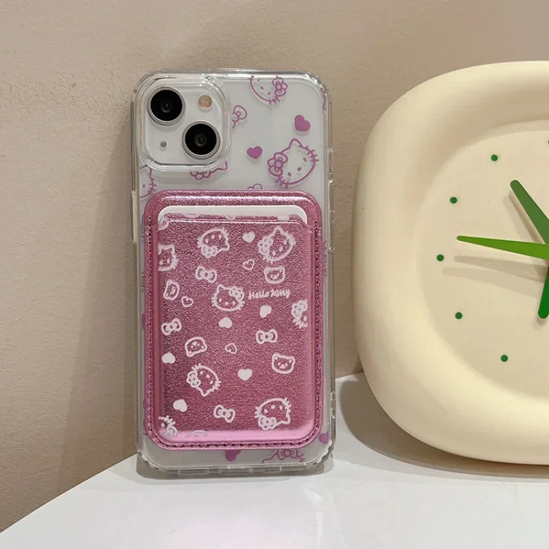 Cute Sanrio Hello Kitty Magnetic Wallet Holder Magsafe Wireless Charge Phone Case For iPhone 16 15 14 13 12 Pro Max Hard Cover image 4