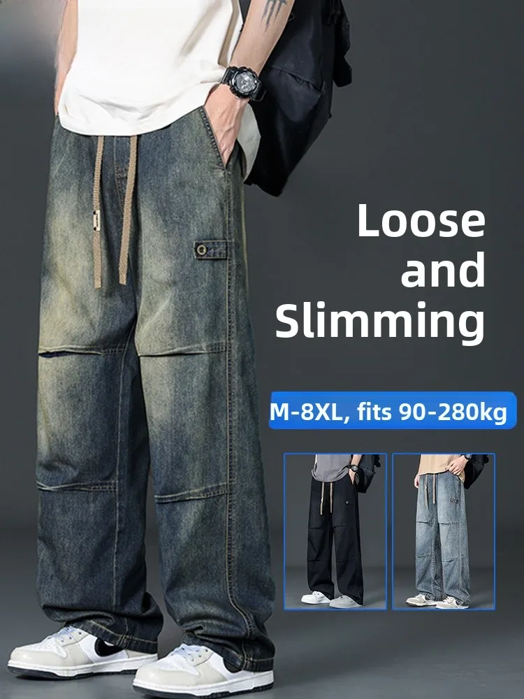 

MoChao American Retro Men's Jeans Spring Autumn New plus Size Loose Straight Casual Wide Leg Pants Casual Loose Fit Jeans
