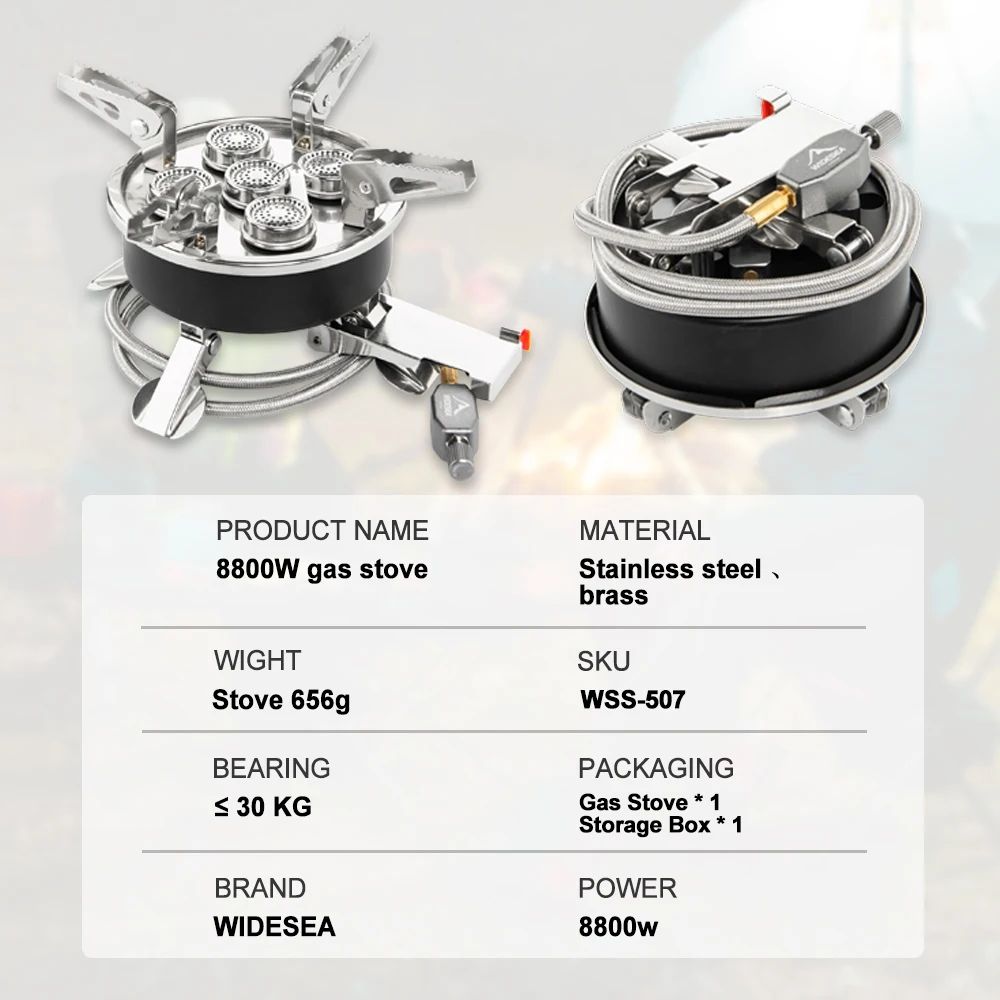 Widesea Camping 5in1 Gas Stove Outdoor Big Power Burner Portable Folding Furnace Picnic Equipment Cooking Hiking Supplies