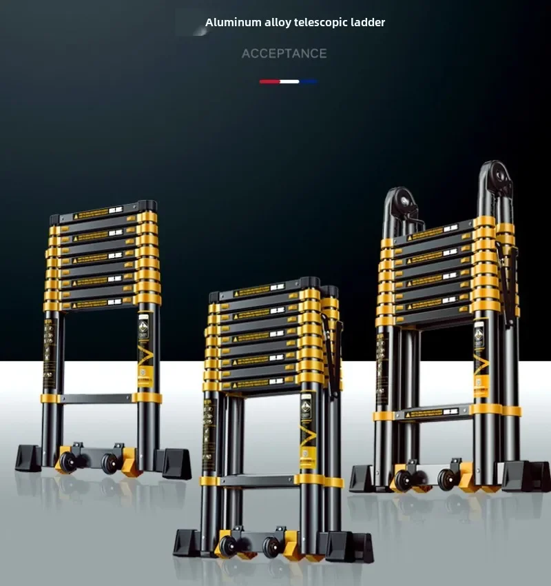 Aluminum Alloy Thickened Telescopic Ladder  Portable Engineering Folding Home Elevating Straight Ladder Herringbone Staircase fa