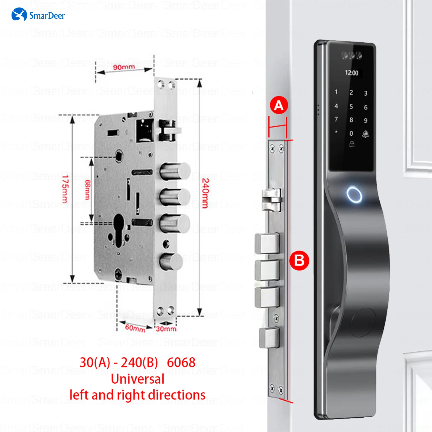 SmaerDer Smart Lock: slimme deurvergrendeling met gezichtsherkenning, vingerafdruksensor, magnetische kaartlezer, wachtwoordfunctie en volledig automatische elektronische werking, inclusief camera.