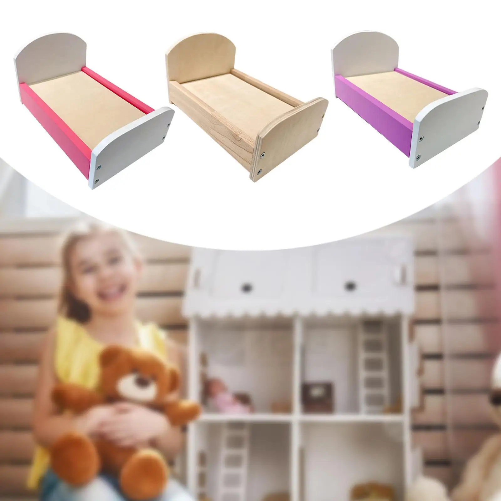 1/12 Dollhouse Bed Dollhouse Furniture Role Playing Pretend Play DIY Miniature Bed for Photo Props Diorama Decoration Accs