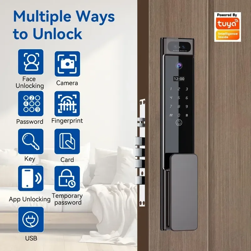 Tuya Wifi Smart Lock Face Recognition Palm Vein Fingerprint Password Remote Control Automatic Entry Door Lock