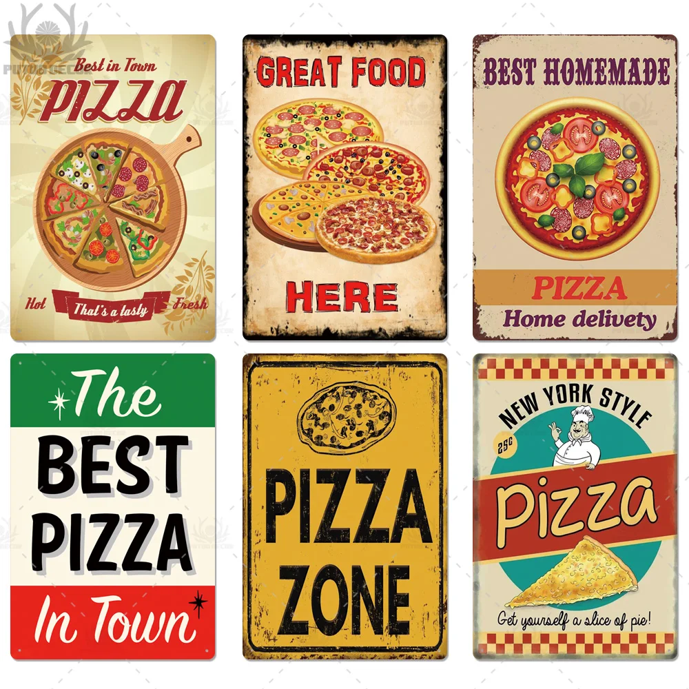 Putuo Decor Pizza Plaque Metal Vintage Tin Sign Retro Wall Art Poster for Cafe Bistro Restaurant Home Shop