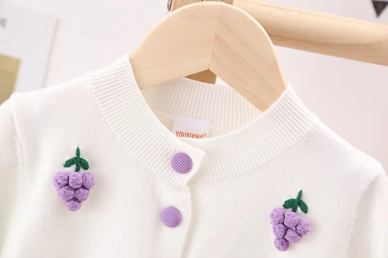 2024 new Girls\' long sleeve knitting suit girls\' sweater cardigan Top + skirt Woolen dress warm pleated skirt two piece set