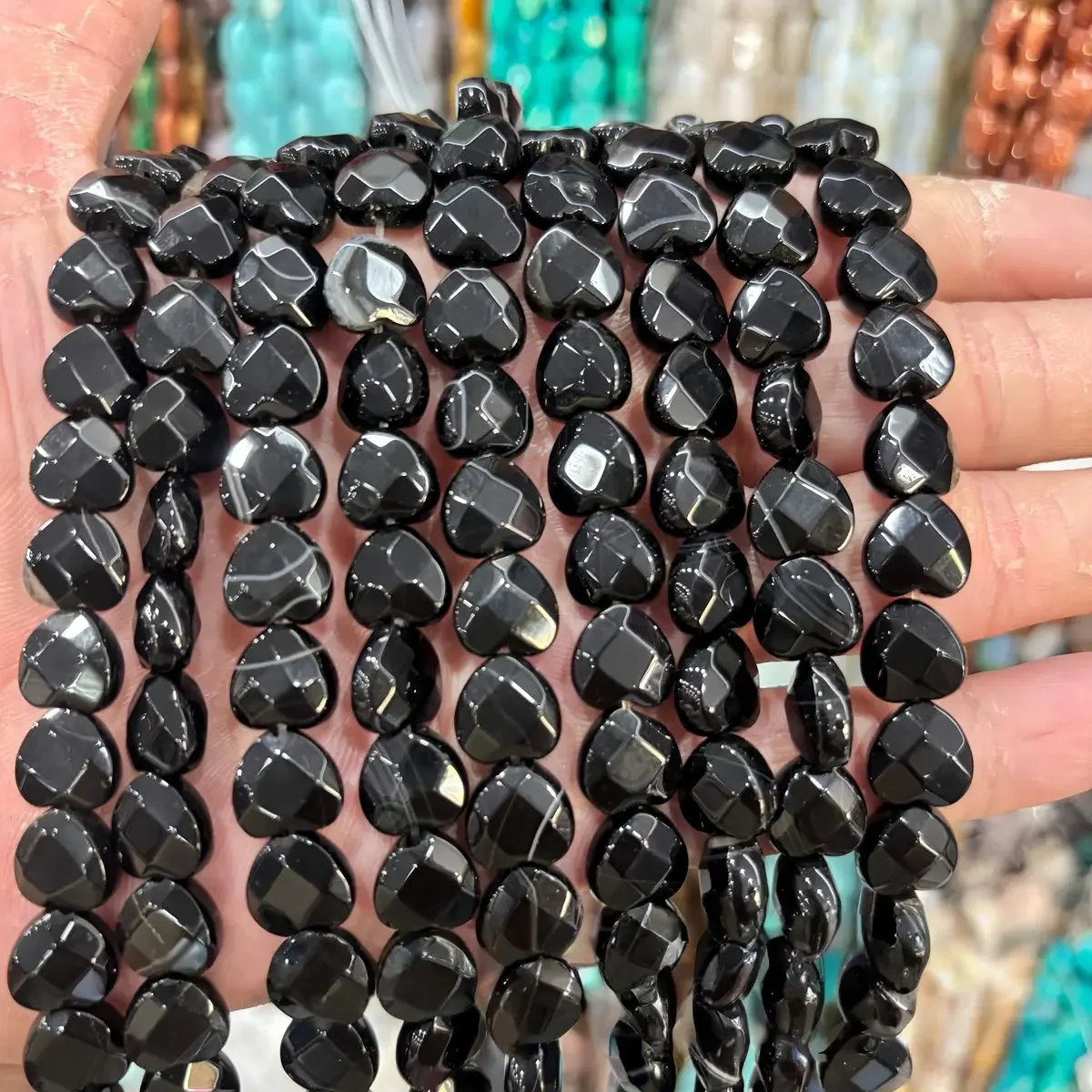 Loose Black Obsidian 15MM Faceted Heart Gemstone Beads for DIY Making Jewelry 2 Strands(28PCS) Factory Wholesale