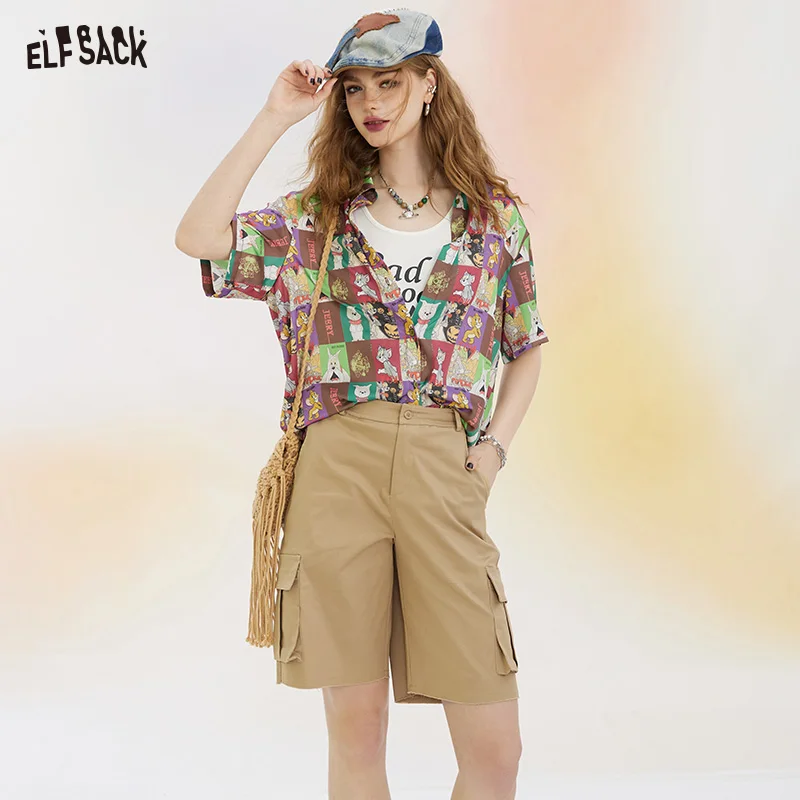 ELFSACK Khaki color five division pants for women's summer 2024 new small and sporty casual pants