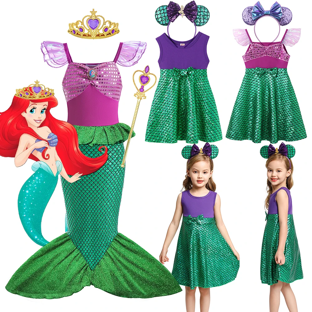 

Disney Ariel Little Mermaid Costume For Kids Girl Princess Vestidos 2024 Summer Holiday Dress Flying Sleeve Fancy Birthday Gowns