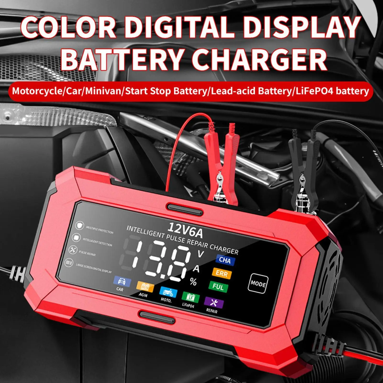 

Car Battery Charger Intelligent Fast Charging Automobile Trickle Battery Charger Auto Shut Auto Off for Truck Vehicle Motorcycle