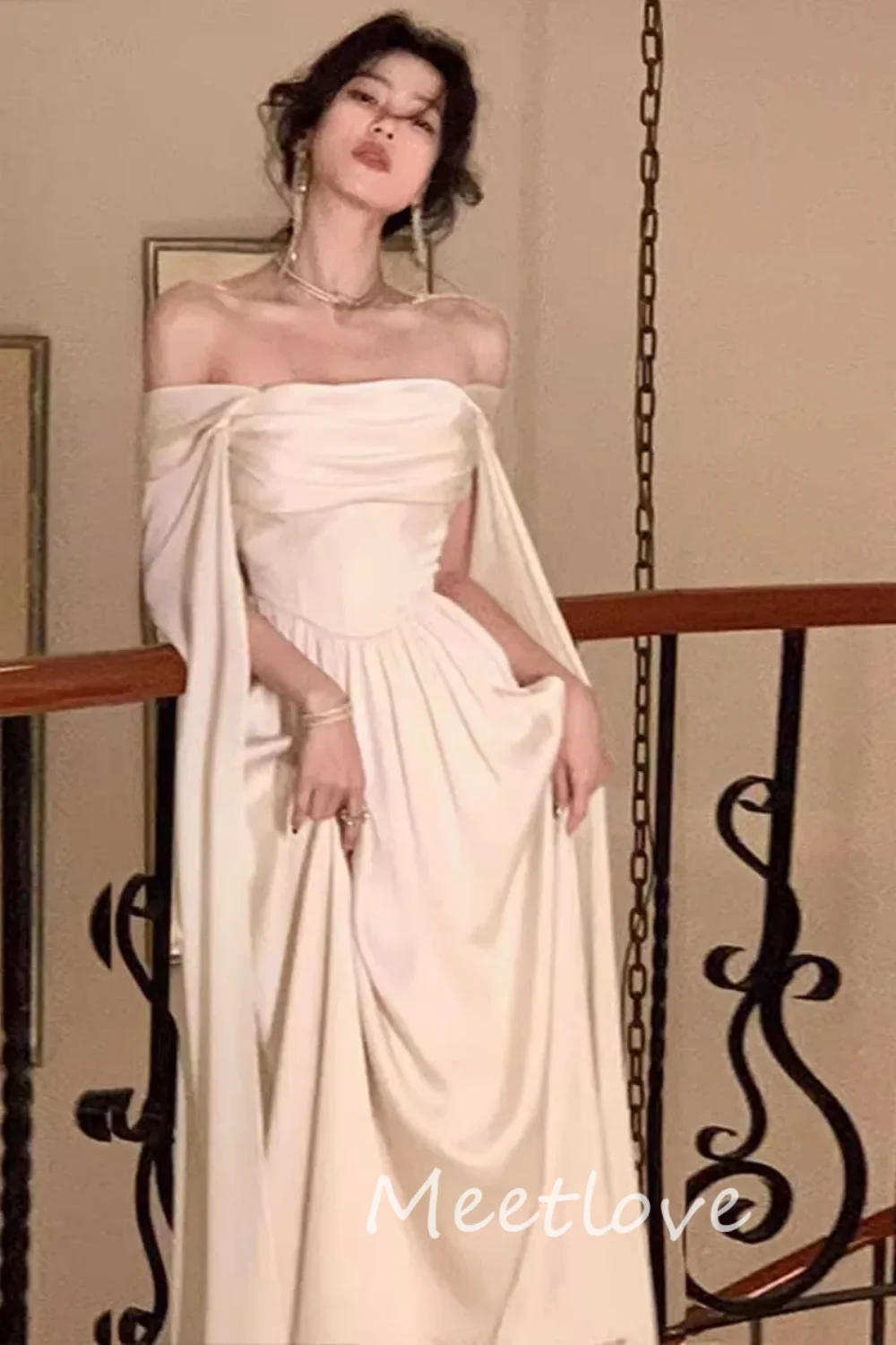 Meetlove 2024 Customized A-Line Off Shoulder Long Sleeves Elegant Wedding Guest Dress France Vintage Dresses Formal Prom Dress image 2