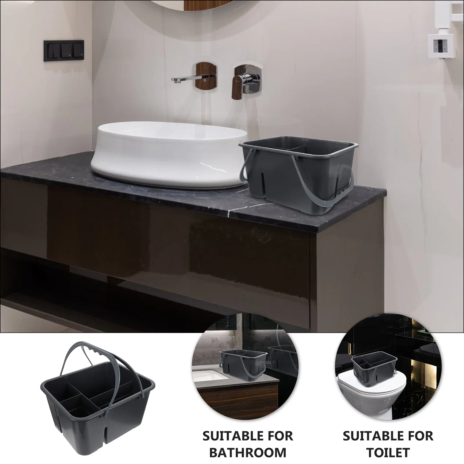 Cestino per la pulizia del bagno da 1 pezzo, organizer portatile in plastica di alta qualità a quattro scomparti per forniture per il bagno