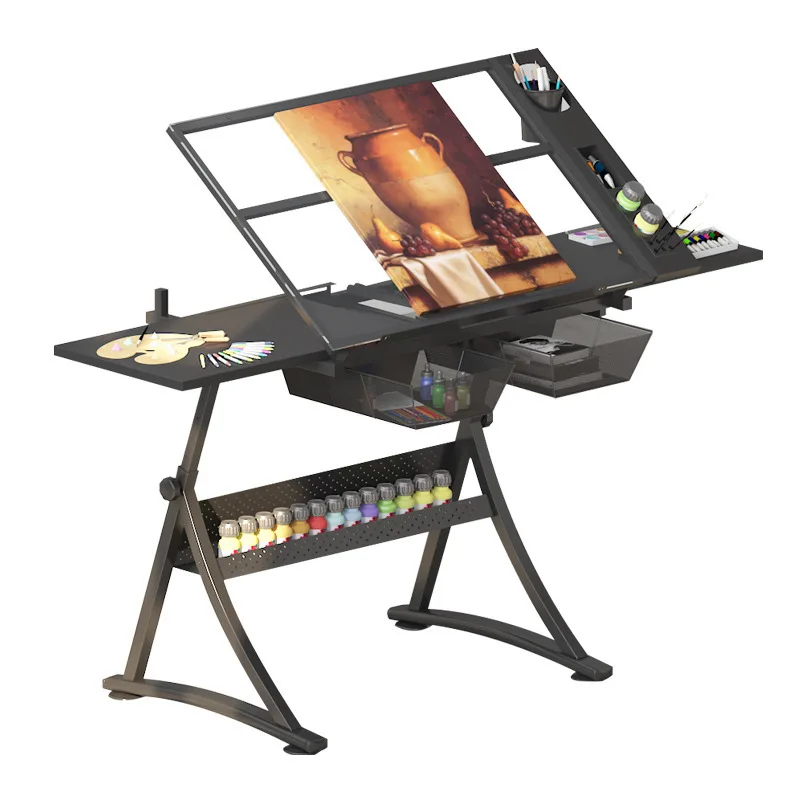 

Solid wood drawing table Drawing Art student studio desk Lifting adjustment School painting table and chairs