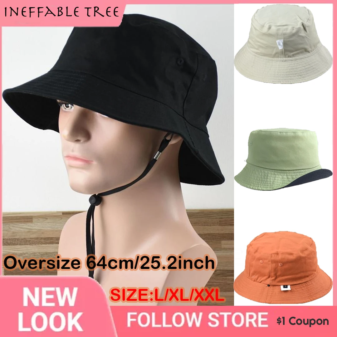 

Big Head 64CM Bucket Hat for Men Women Mountaineering Cotton Sun Cap with String Plus Size Panama French Bob Sombreros Wholesale
