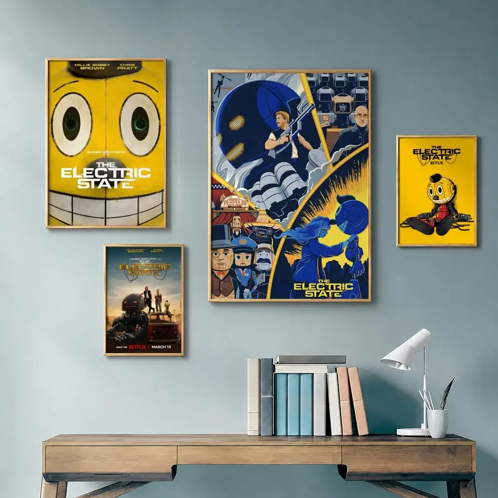 Sci-Fi Movie T-The Electric StateS Poster Vintage Retro Anime Poster Stickers Peel and Stick Wall Art Home Decor