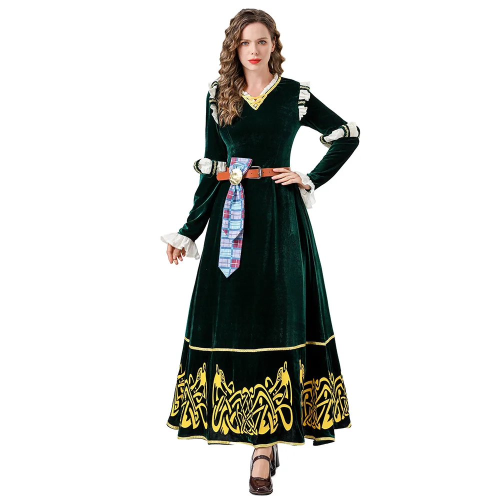 loween Medieval Court Sle Vintage k een Long Skirt Brave Legend Merida COS Women's Ethnic Costume Stage Performance