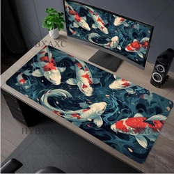 Japanese Desk Mat Black & White Mouse Pad Koi Fish Japan Art Seal Yin-yang fish Large XL Gaming Deskmat Rubber Mousepad 1000x500