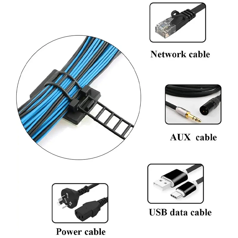 AMPCOM Adjustable Self-Adhesive Nylon Cable Tie mounts Cable Straps with Optional Screw Cord Clamps for wire management