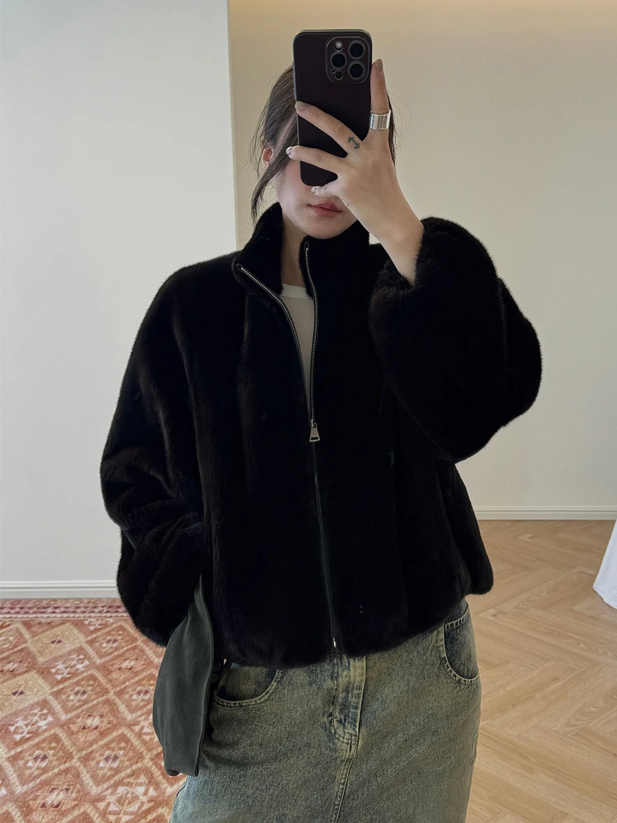 HDHOHR 2026 Natural Mink Fur Coats For Women Thick Real Mink Fur Coats Outwear Park Fur High Quality Female Warm Winter Jacket