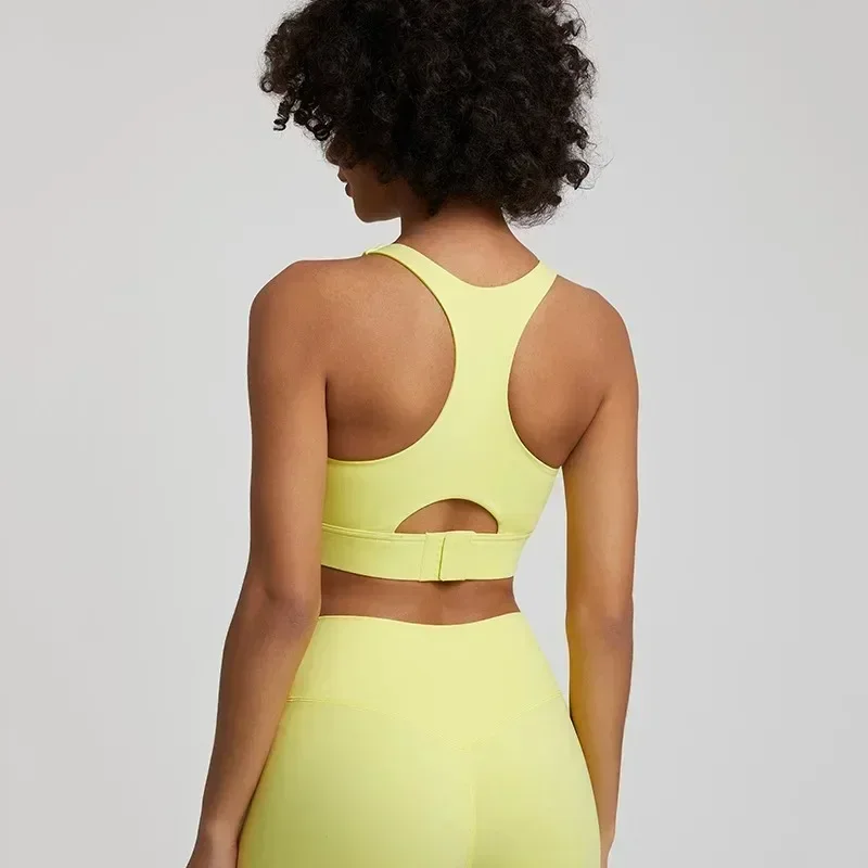 Lemon Round Neck  Sport Yoga Tank Top Women Fitness Bra Tights  Cutout Buckle Gym High Strength Comprehensive Training Jog