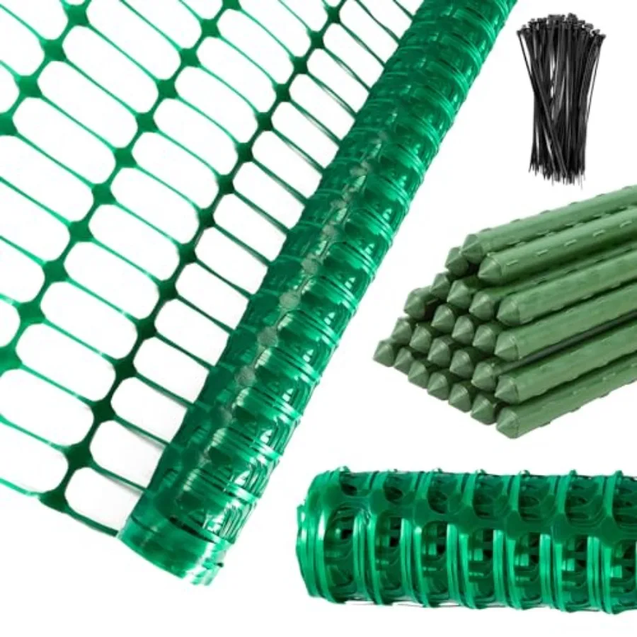 

Plastic Fencing Temporary Fence, Snow Fence 4x100 with Stakes, Garden Fencings Plastic with Poles, Reusable Safety Fences, Cons