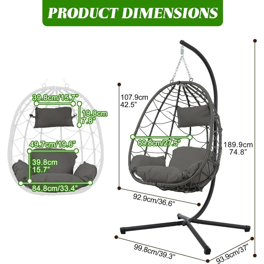 Egg Chair Outdoor, Patio Wicker Hanging Egg Chair, 350LBS Capacity Hammock Chair with Stand, UV&Water Resistant Cushion Egg