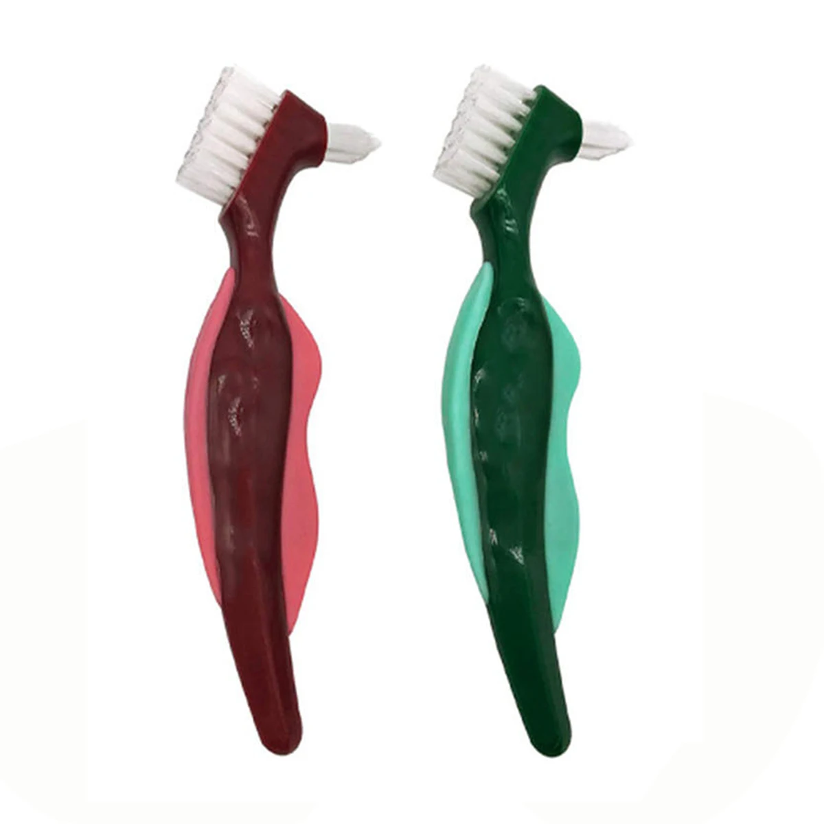 2 Pcs Premium Hard Denture Brush Toothbrush, Cleaning Brush, Multi-Layered Bristles &Portable Denture Double Sided Brush