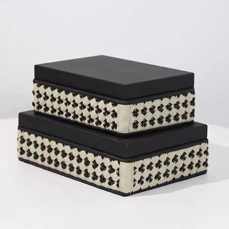 Leather Jewelry Organizer Box Weaving Design Jewelry Display Storage Boxes Portable Bracelet Packaging Luxury Desktop Decoration