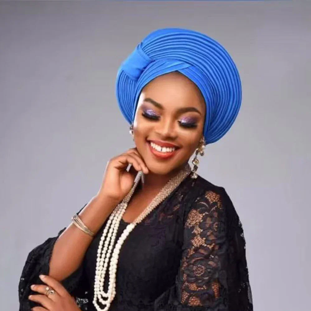 

2024, новый африканский однотонный головной убор с автогелем, готовый заказ, нигерийский свадебный гелевый африканский головной убор, мусульманский тюрбан, женская повязка на голову