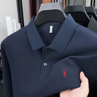 100% de algodón puro de gama alta para hombre, polo de manga larga, moda de otoño, superventas, diseño de bordado de pony, camiseta superior de golf