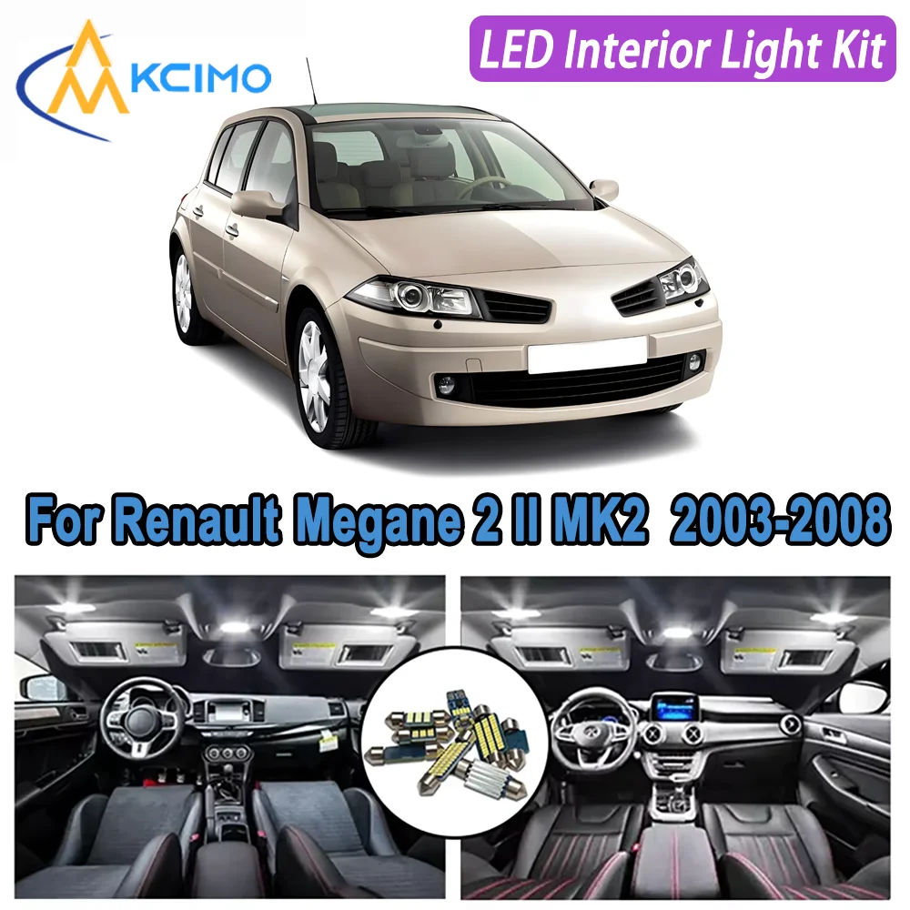 

Kcimo LED For Renault Megane 2 II MK2 2003 2004 2005 2006 2007 2008 Premium Bright LED Interior Dome Map Trunk Light Kit Car Led